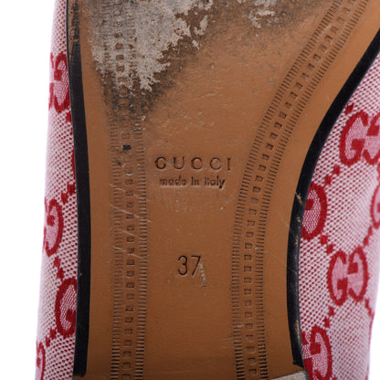 Gucci Canvas GG Monogram Horsebit Womens Jordaan Loafers 37 Gardenia Hibiscus Red 6 of 9