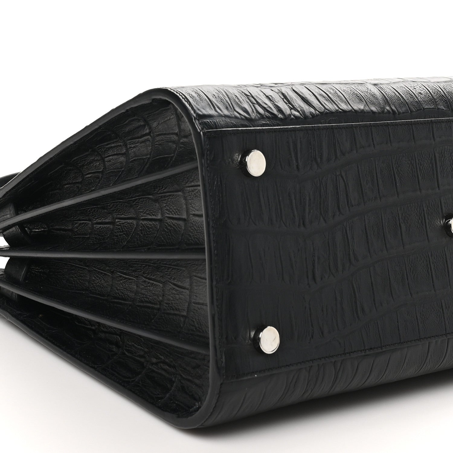 Saint Laurent Calfskin Crocodile Embossed Small Sac de Jour Black 9 of 10