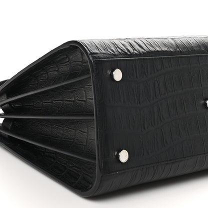 Saint Laurent Calfskin Crocodile Embossed Small Sac de Jour Black 9 of 10