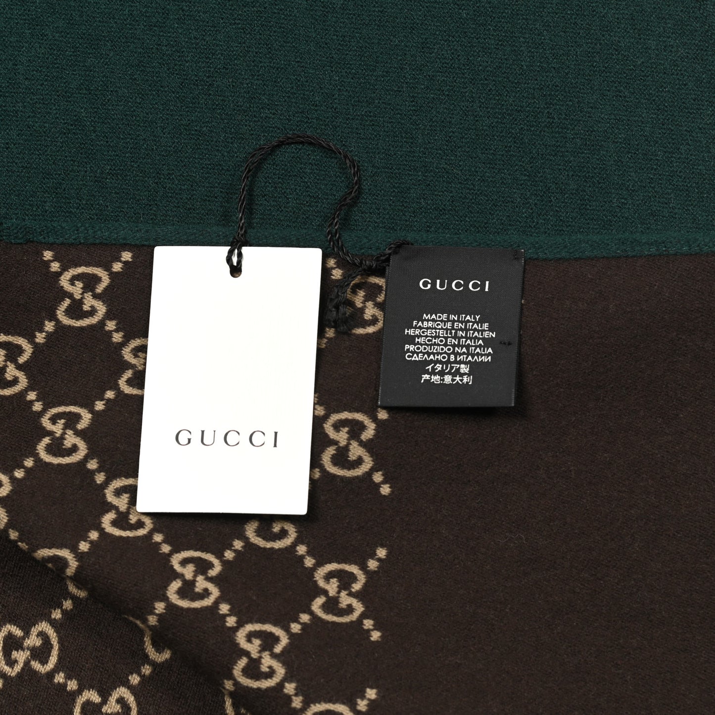 Wool Silk GG Monogram Simple Ripon Scarf Brown Green