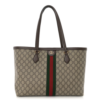 Gucci GG Supreme Monogram Textured Calfskin Web Medium Ophidia Shopping Tote Beige Ebony New Acero 1 of 10