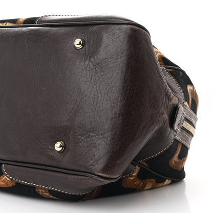 Gucci Canvas Calfskin Bamboo Horsebit Print Boston Black Dark Brown 10 of 10