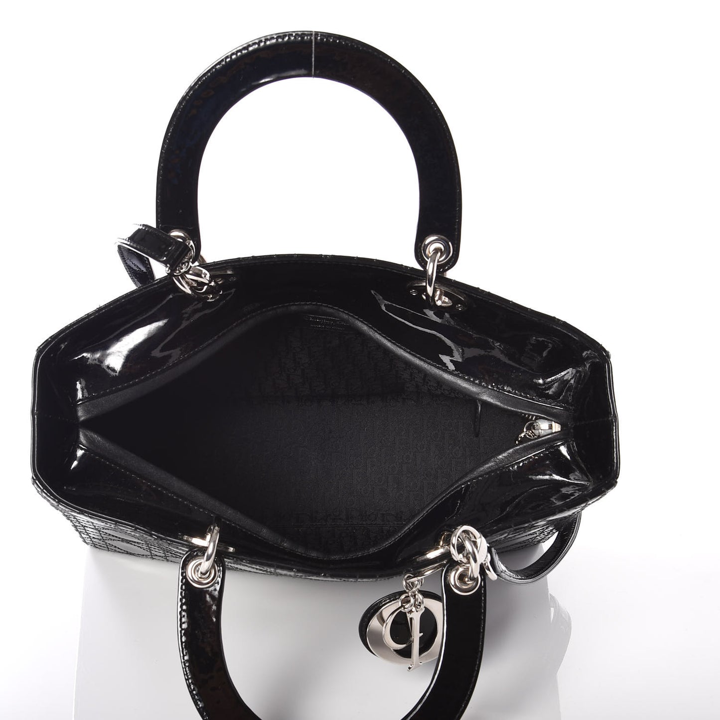 Patent Cannage Stitched Large Lady Dior Black