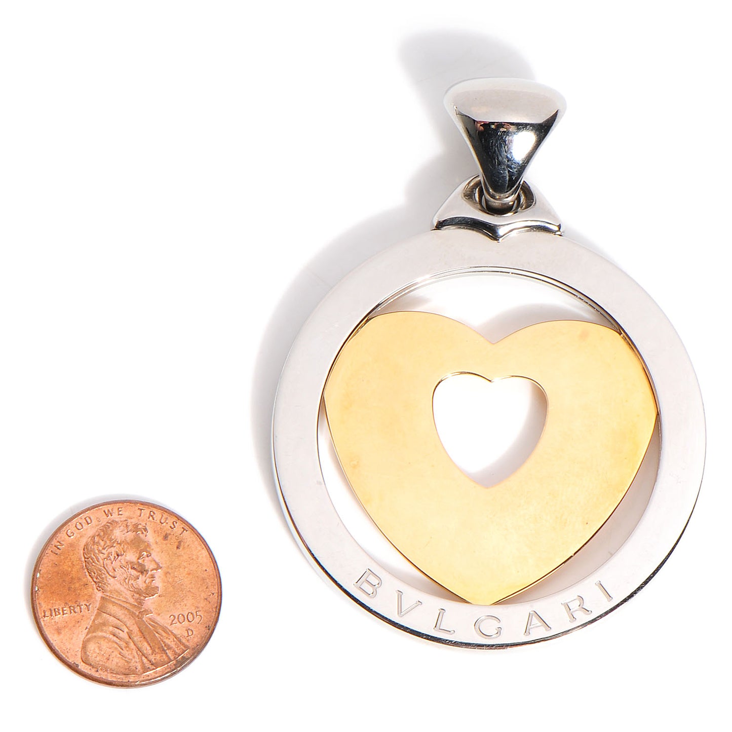 BVLGARI Stainless Steel 18K Gold Large Tondo Heart Pendant