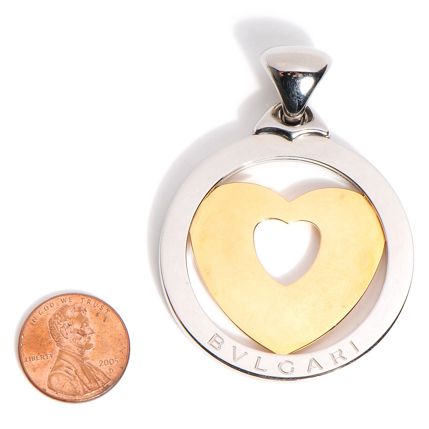 Bulgari BVLGARI Stainless Steel 18K Gold Large Tondo Heart Pendant 2 of 4