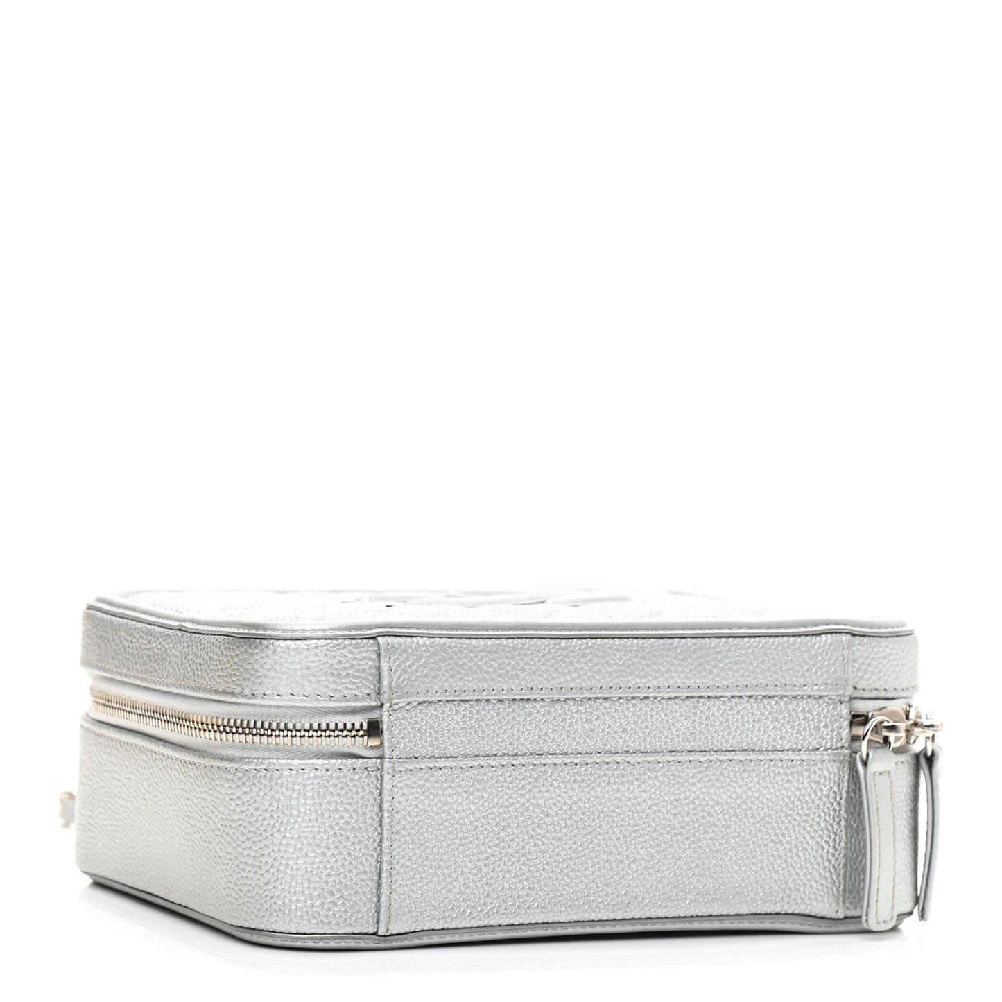 Metallic Caviar Quilted Medium CC Filigree Vanity Case Silver