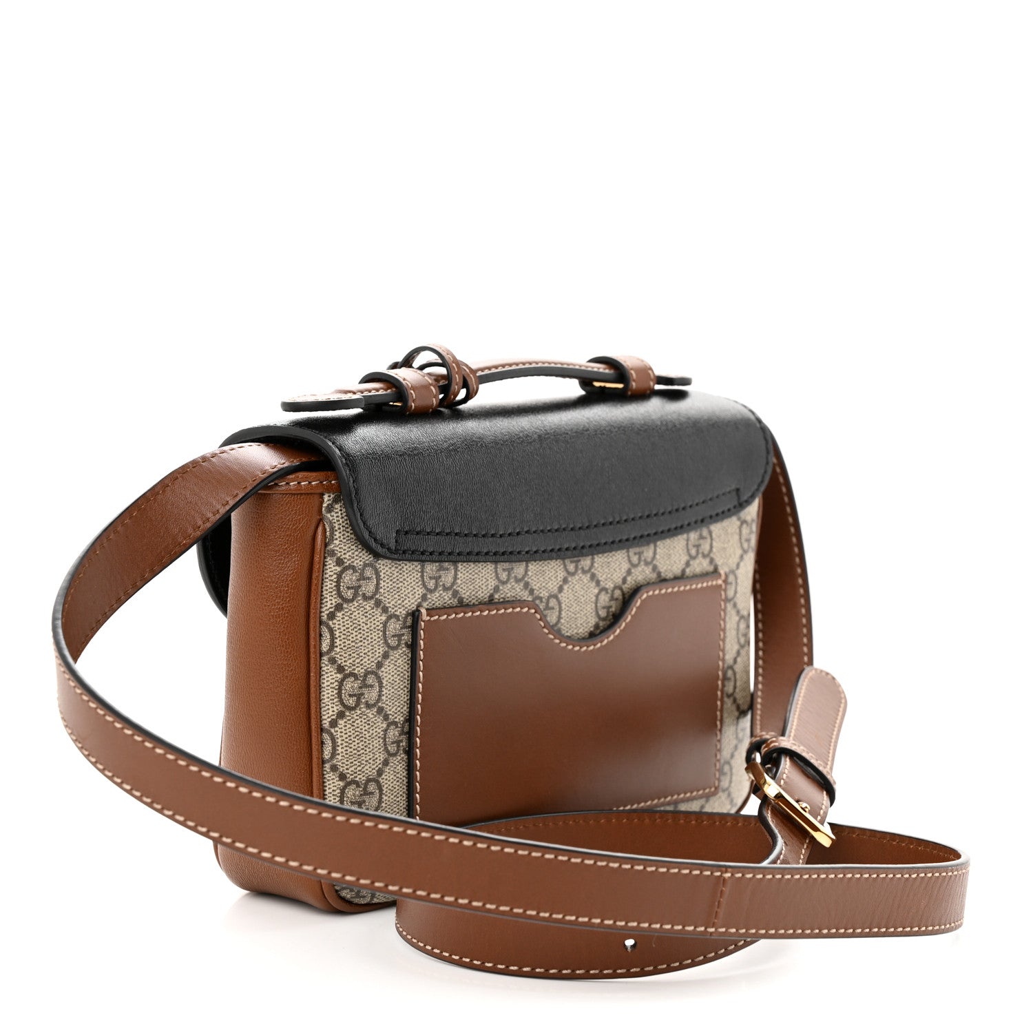 Gucci GG Supreme Monogram New Sakai Lux Calfskin Mini Padlock Flap Pocket Shoulder Bag Beige Ebony Black Cuir 4 of 11