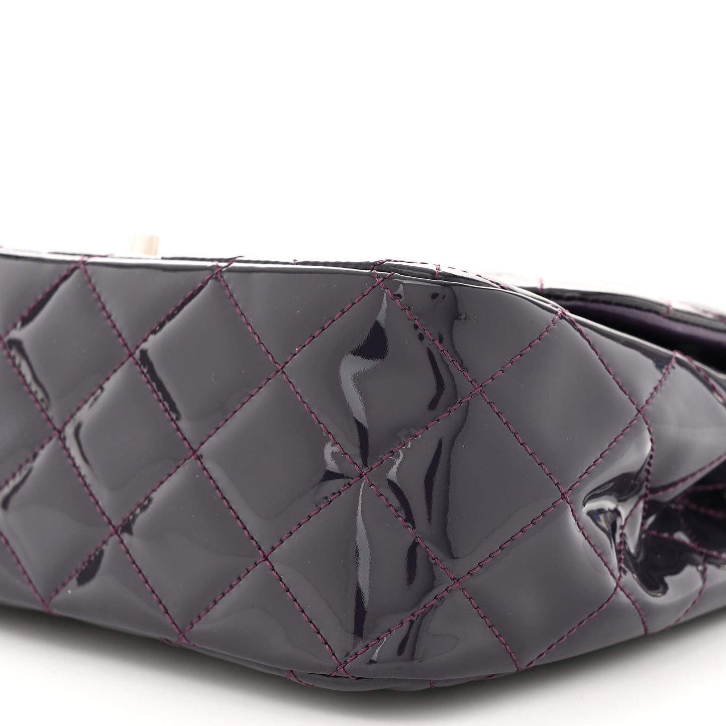Patent Quilted Jumbo Single Flap Dark Purple