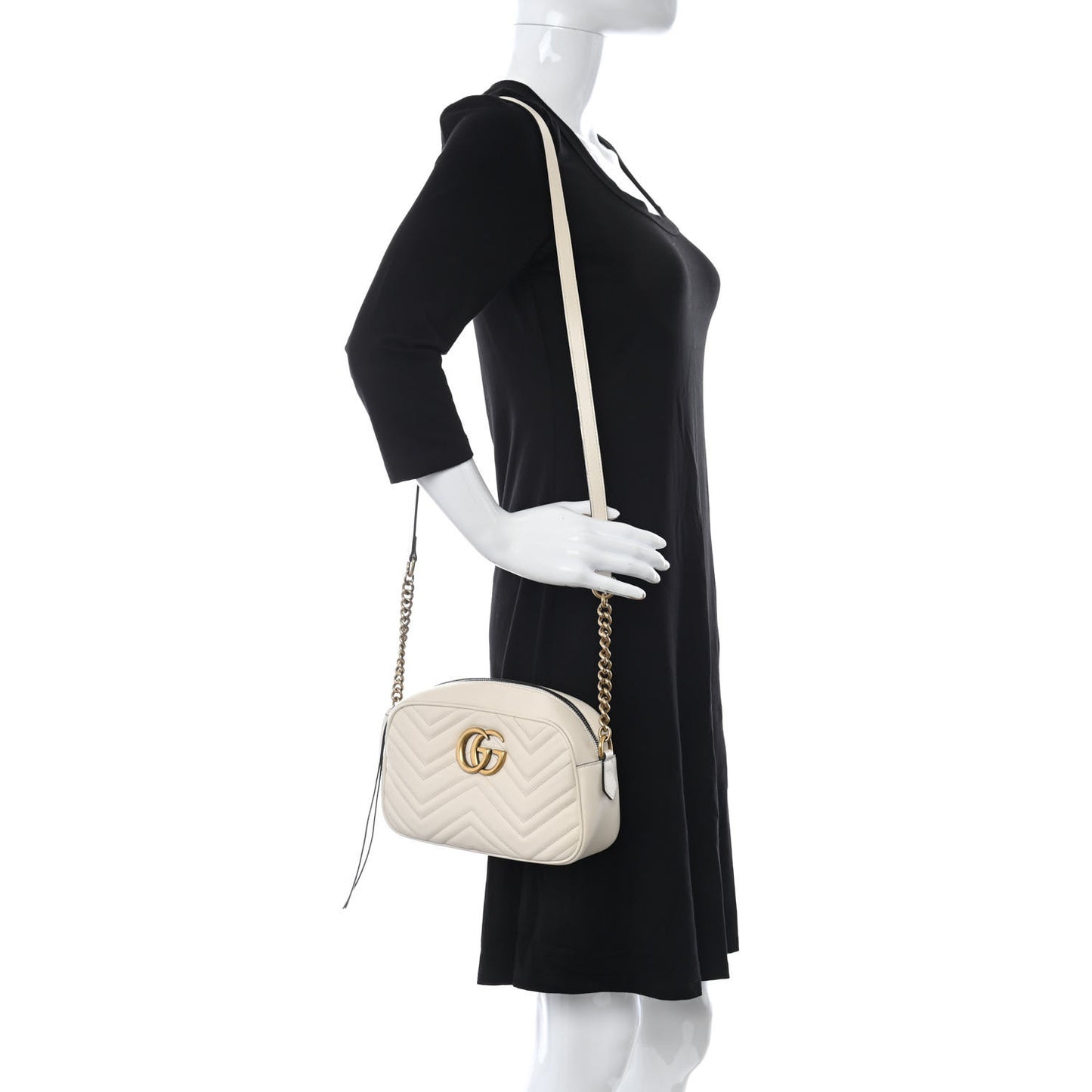 Calfskin Matelasse Small GG Marmont Chain Shoulder Bag White