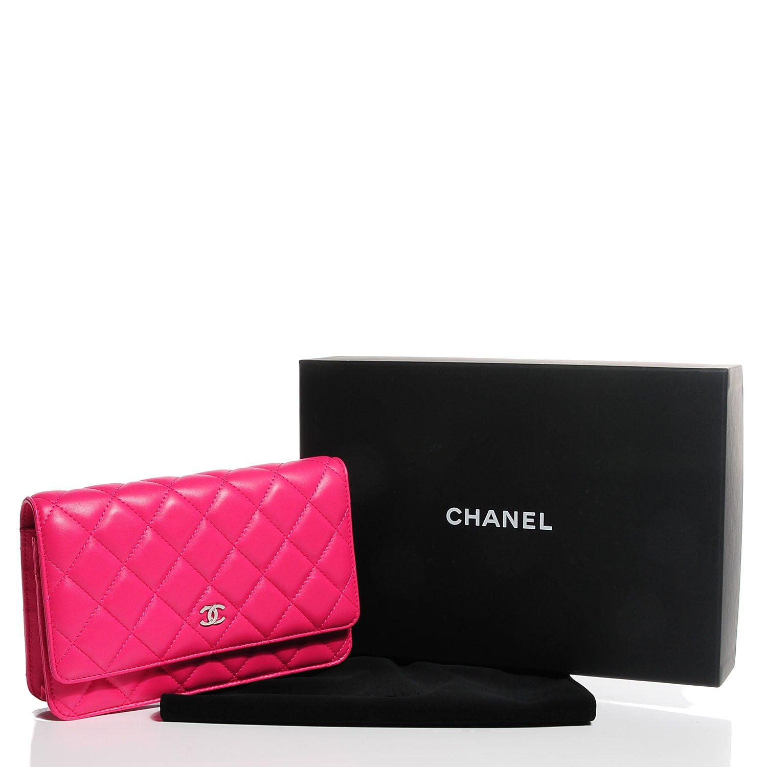 Chanel Lambskin Quilted Wallet On Chain WOC Fuchsia 5 of 9