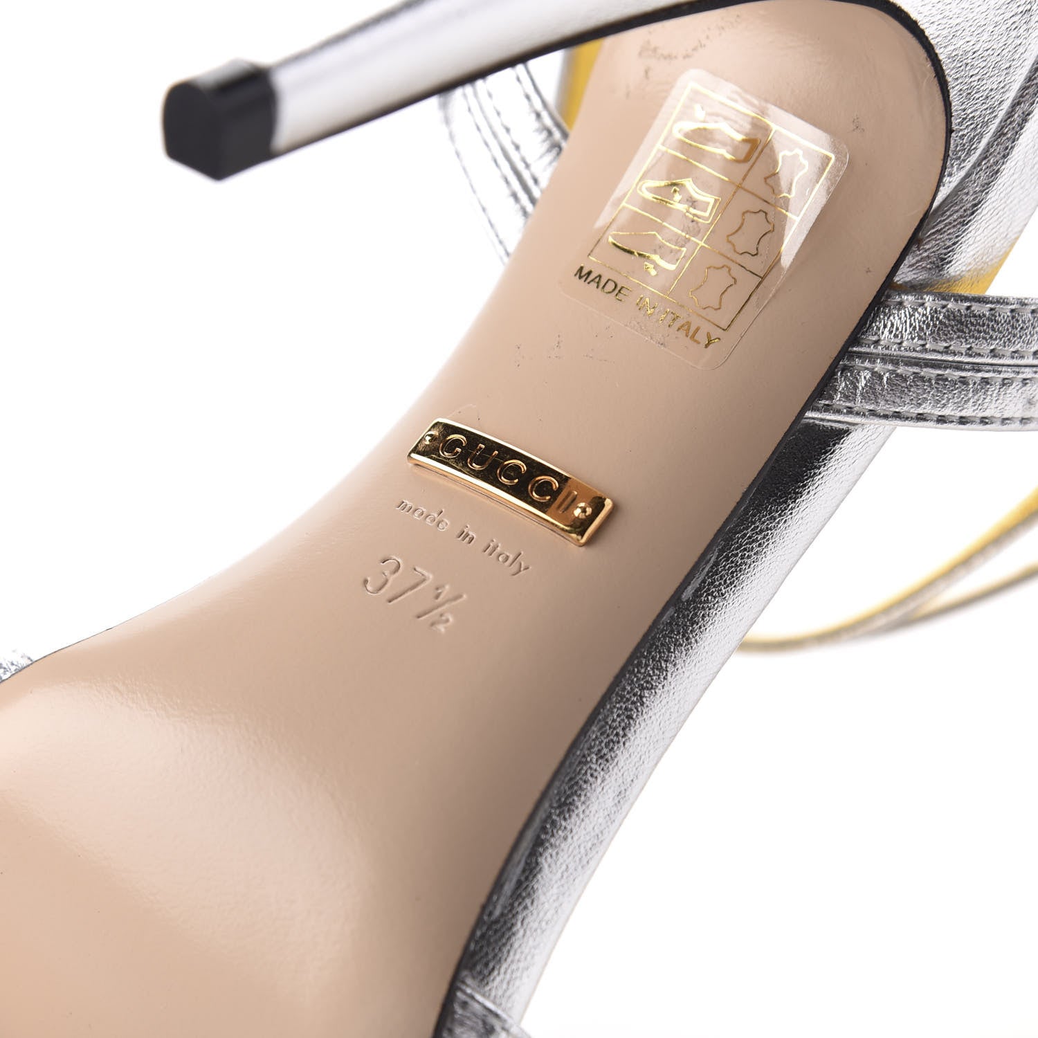 Gucci Patent Draconia Ankle Strap Sandal 37.5 Silver 8 of 9