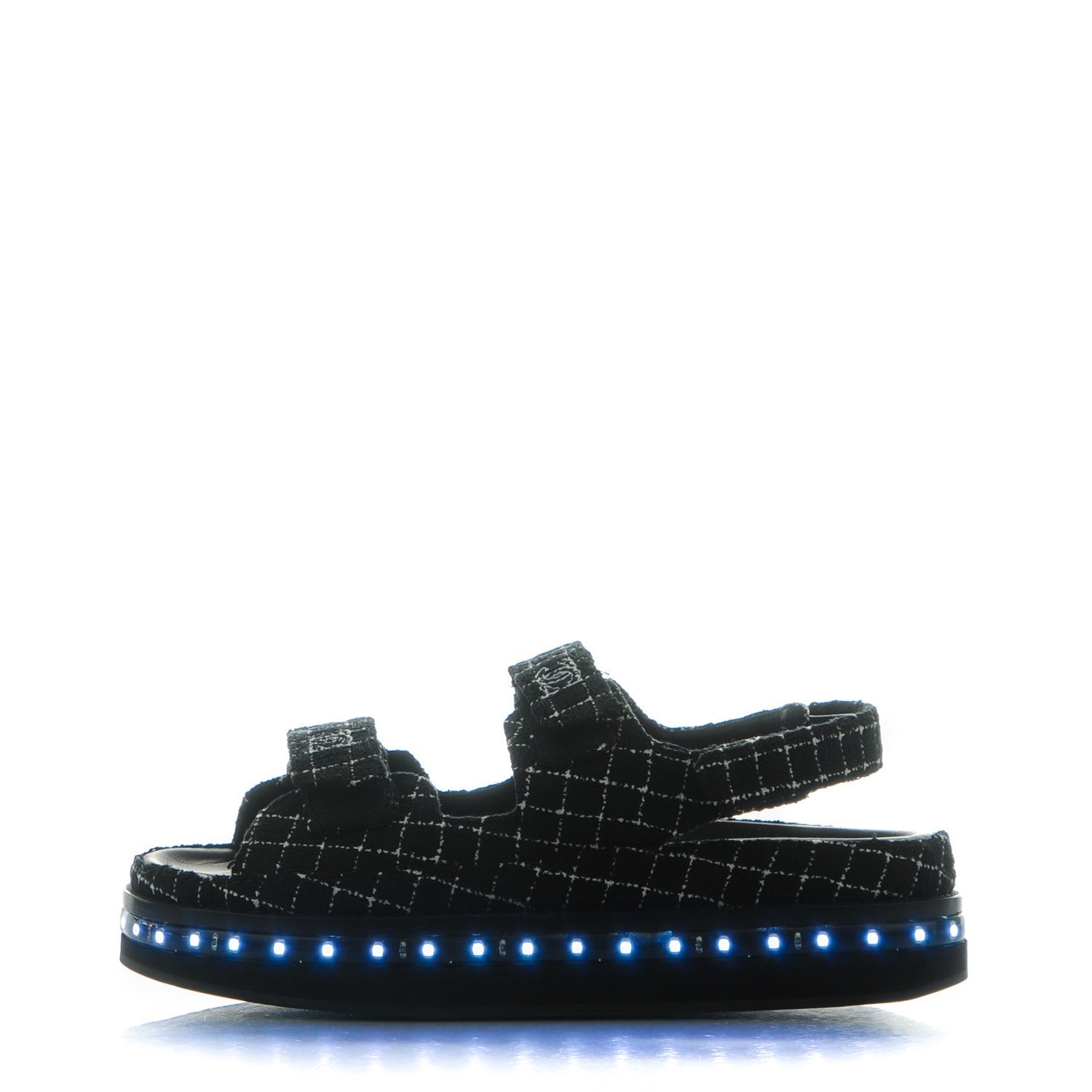 Chanel Tweed Lambskin Light Up LED Flat Sandals 40 Black 1 of 8