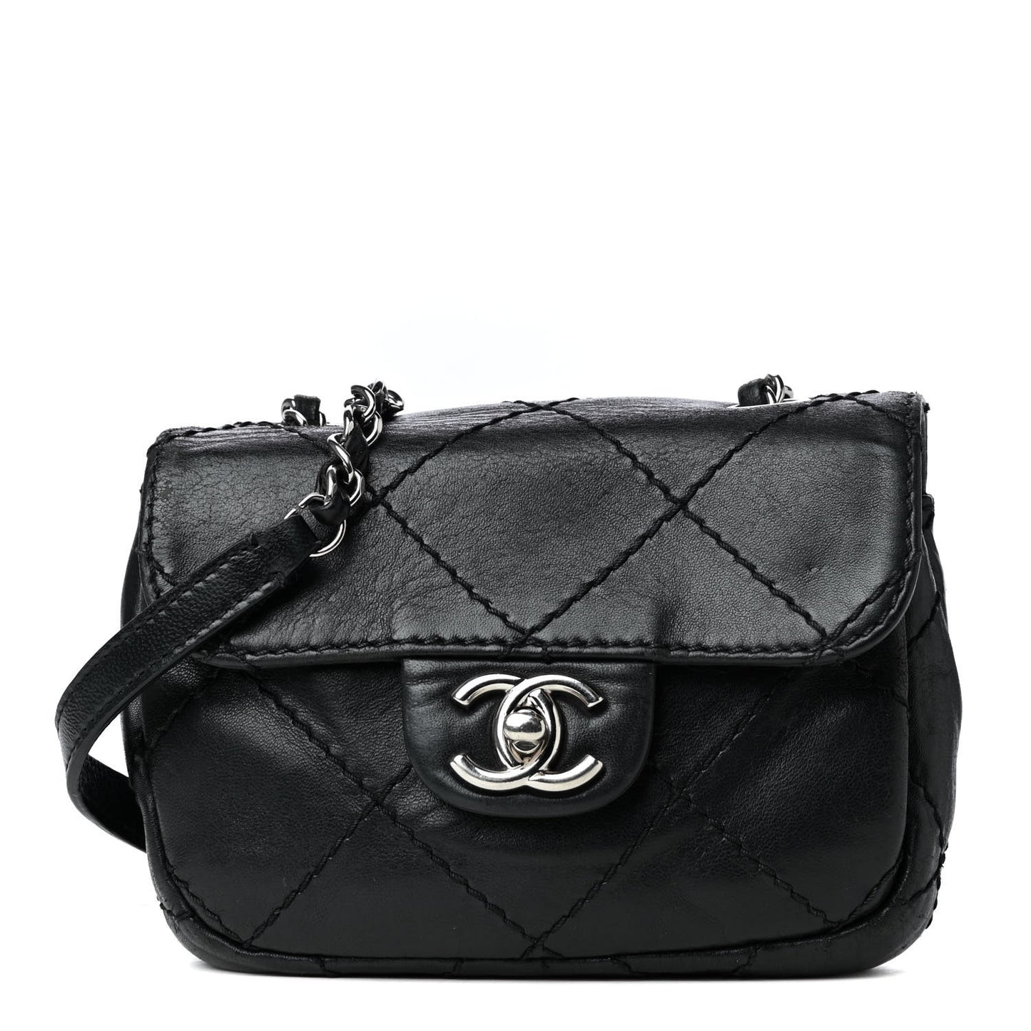 Lambskin Small Stitched Mini Flap Black