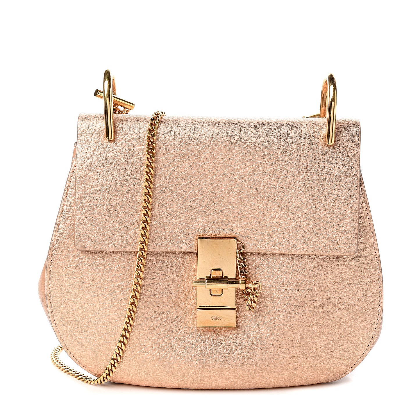 Metallic Grained Goatskin Drew Shoulder Bag Rose Gold