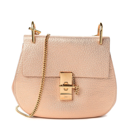Chloe Metallic Grained Goatskin Drew Shoulder Bag Rose Gold 1 of 9