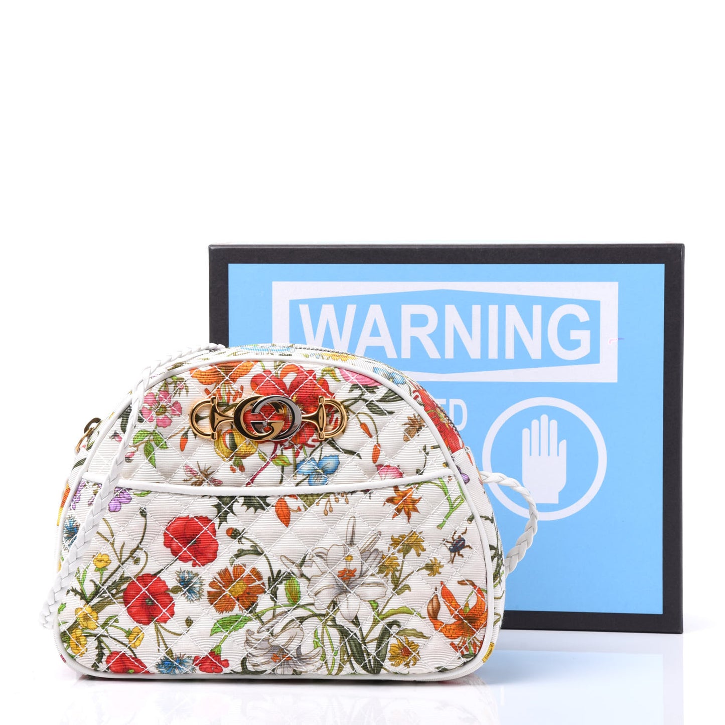 Canvas Flora Floral Trapuntata Small Zumi Dome Shoulder Bag White