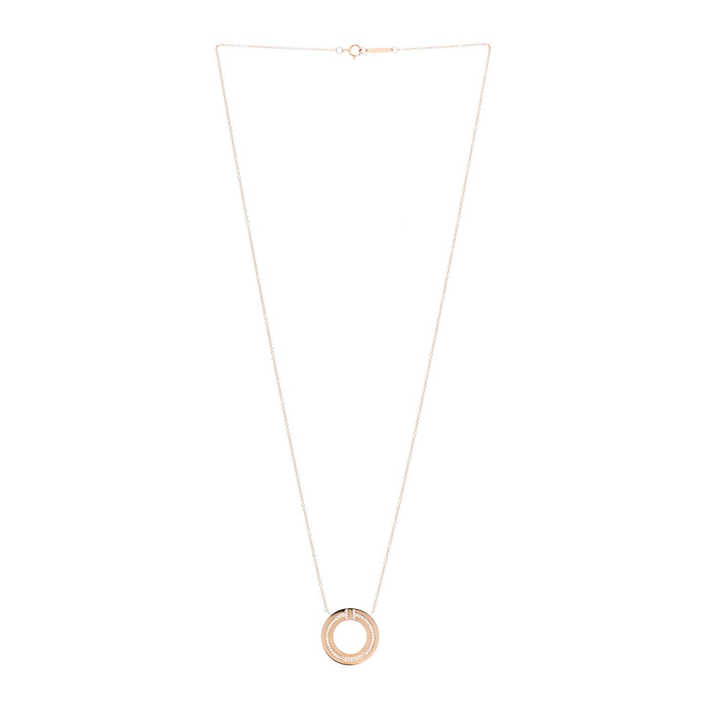 18K Rose Gold Diamond T Circle Pendant Necklace