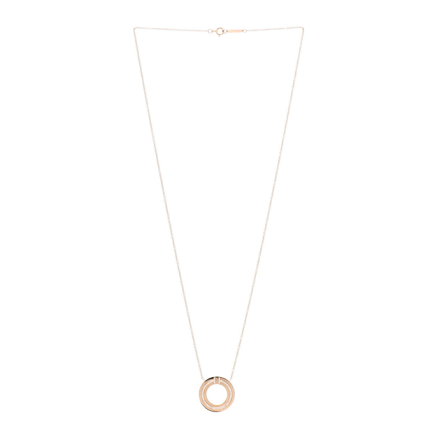 Tiffany 18K Rose Gold Diamond T Circle Pendant Necklace 3 of 5