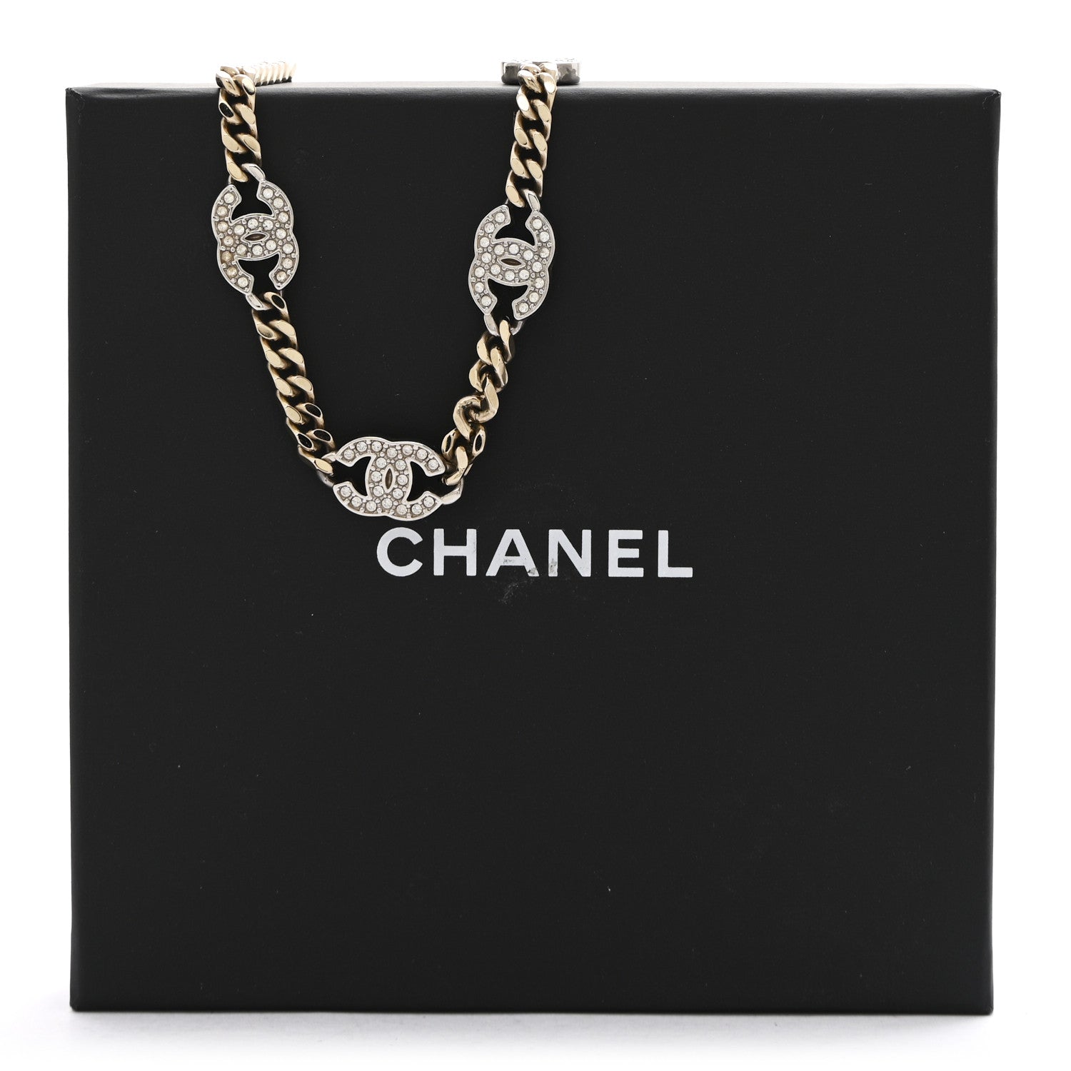 Chanel Crystal Chain CC Link Choker Gold Silver 7 of 7