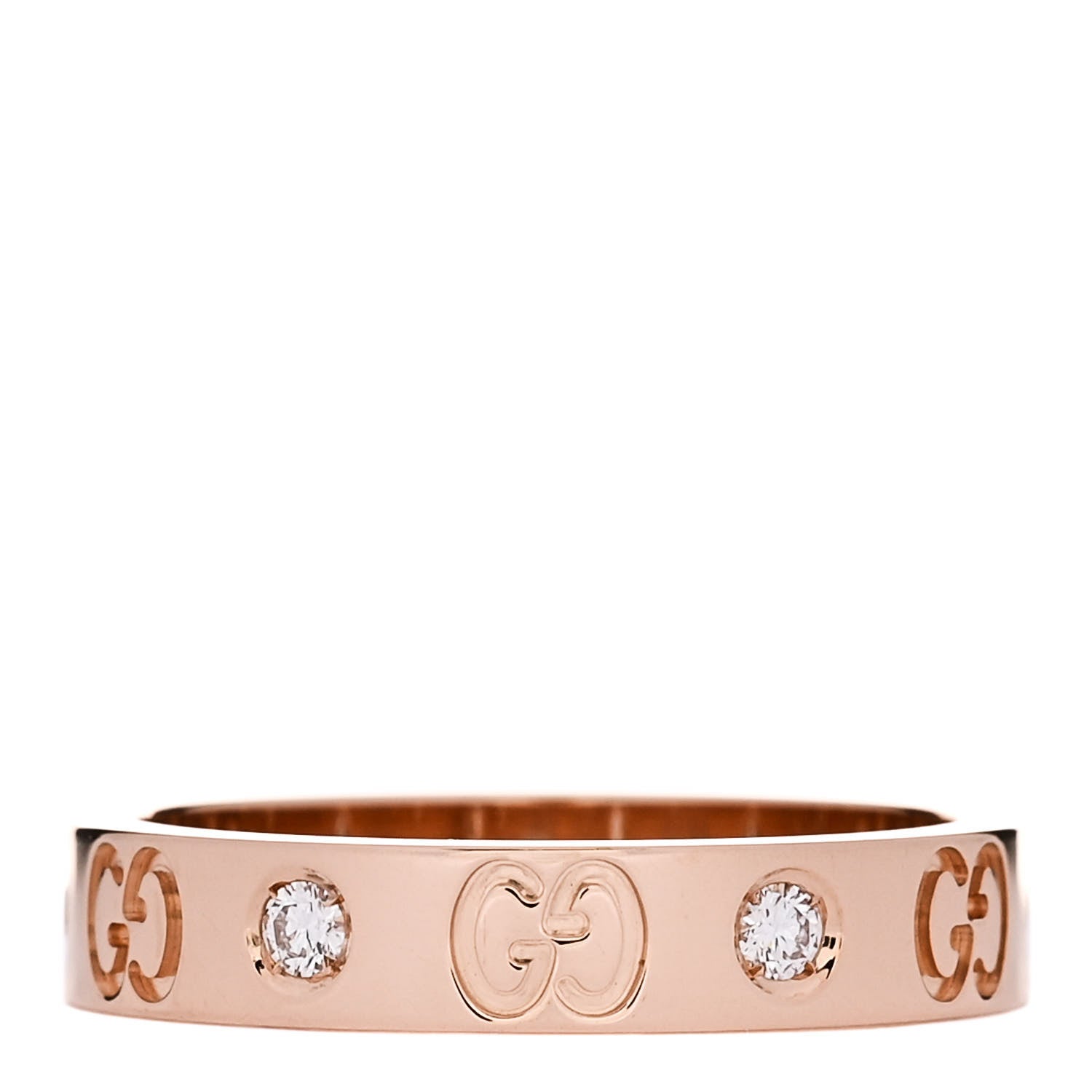 Gucci 18K Rose Gold Diamond Icon Band Ring 56 7.5 1 of 6