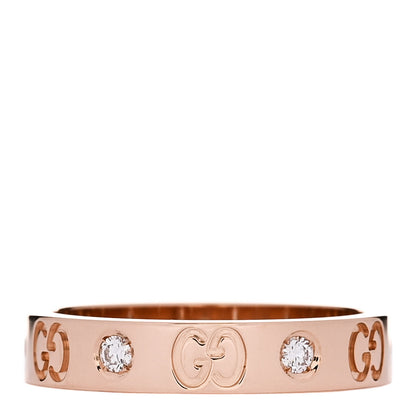 Gucci 18K Rose Gold Diamond Icon Band Ring 56 7.5 1 of 6