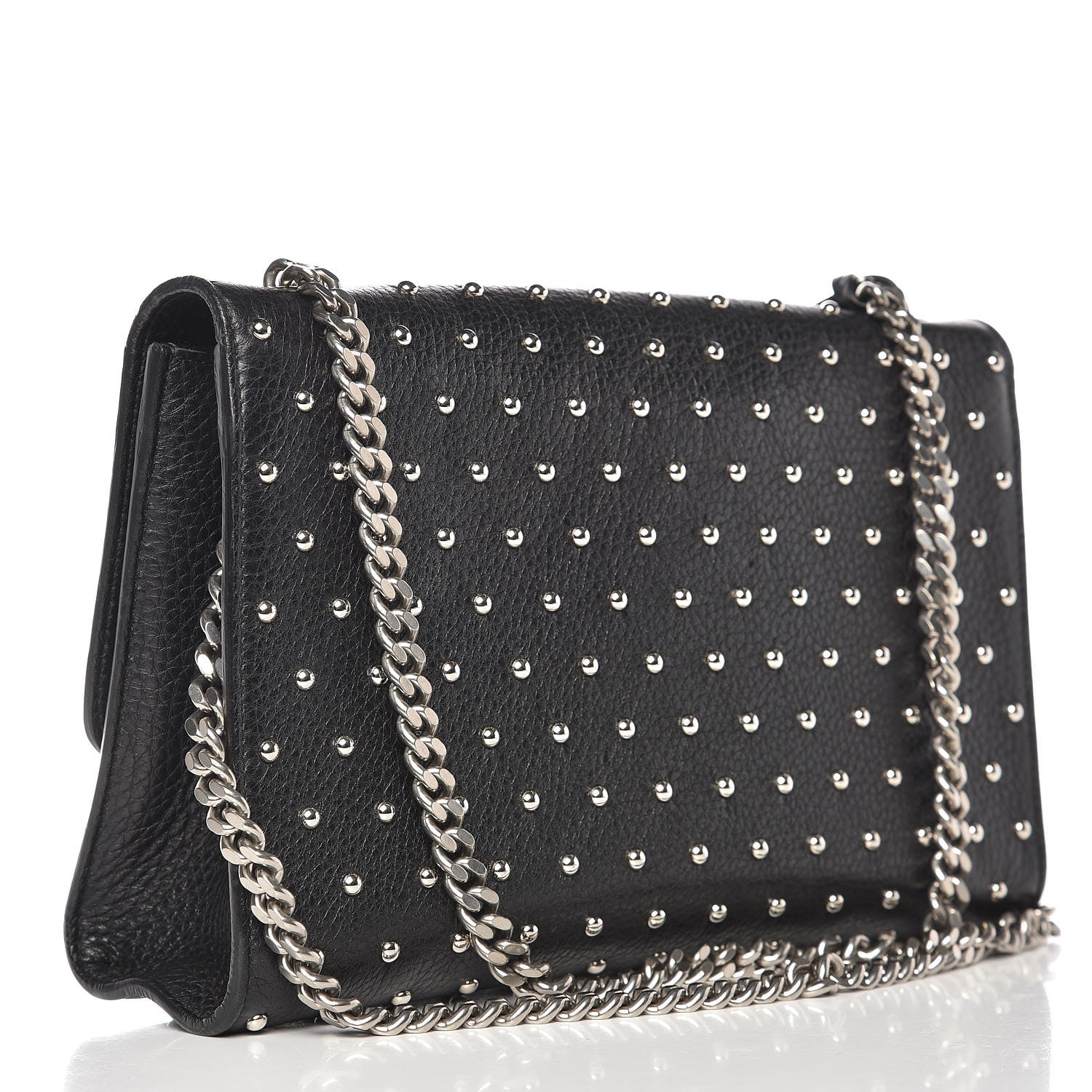 Gucci Calfskin Medium Studded Miss Bamboo Shoulder Bag Black 3 of 7