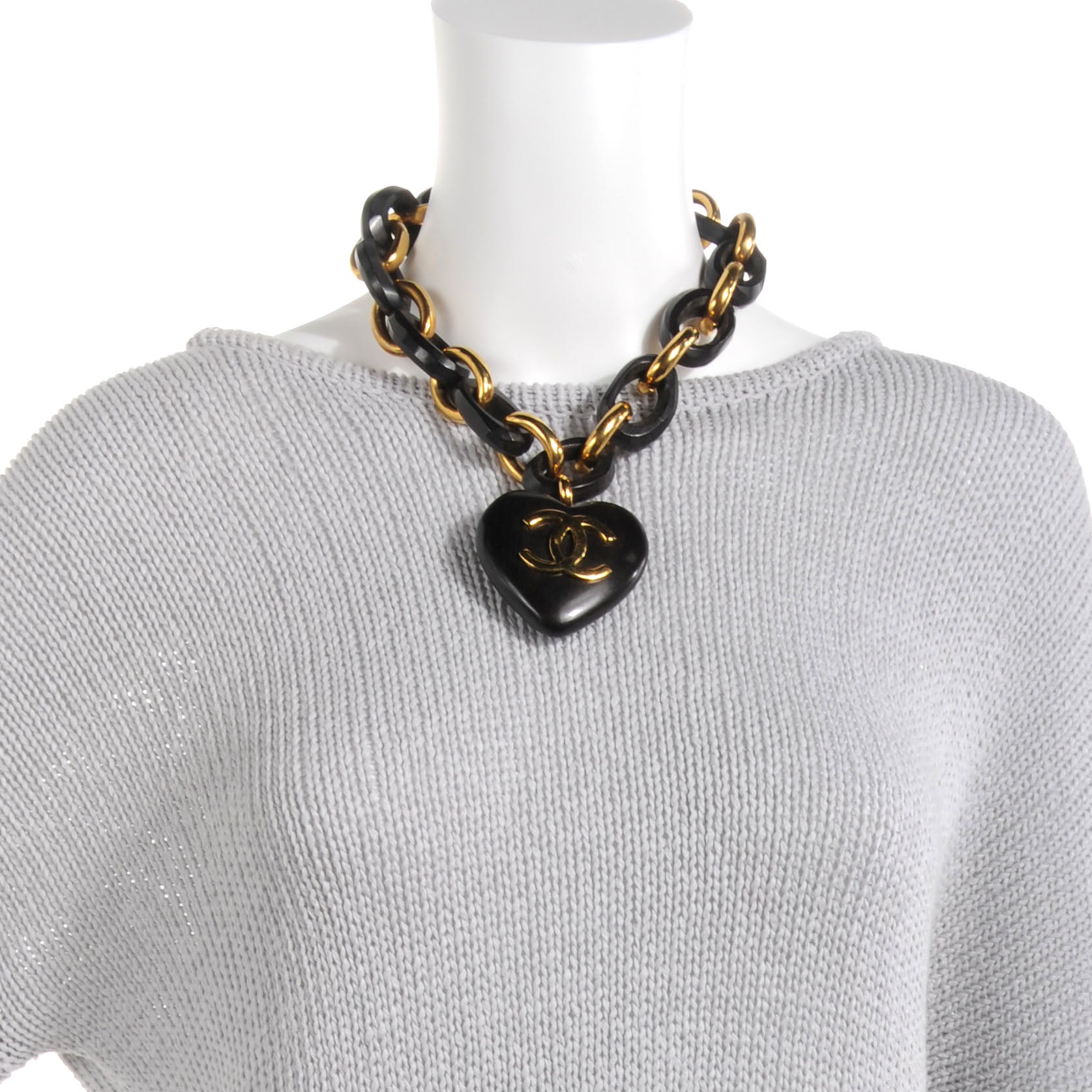 Chanel CC Wooden Heart Chain Link Necklace 2 of 6