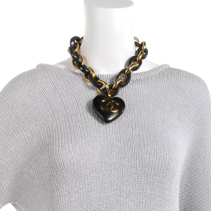 Chanel CC Wooden Heart Chain Link Necklace 2 of 6