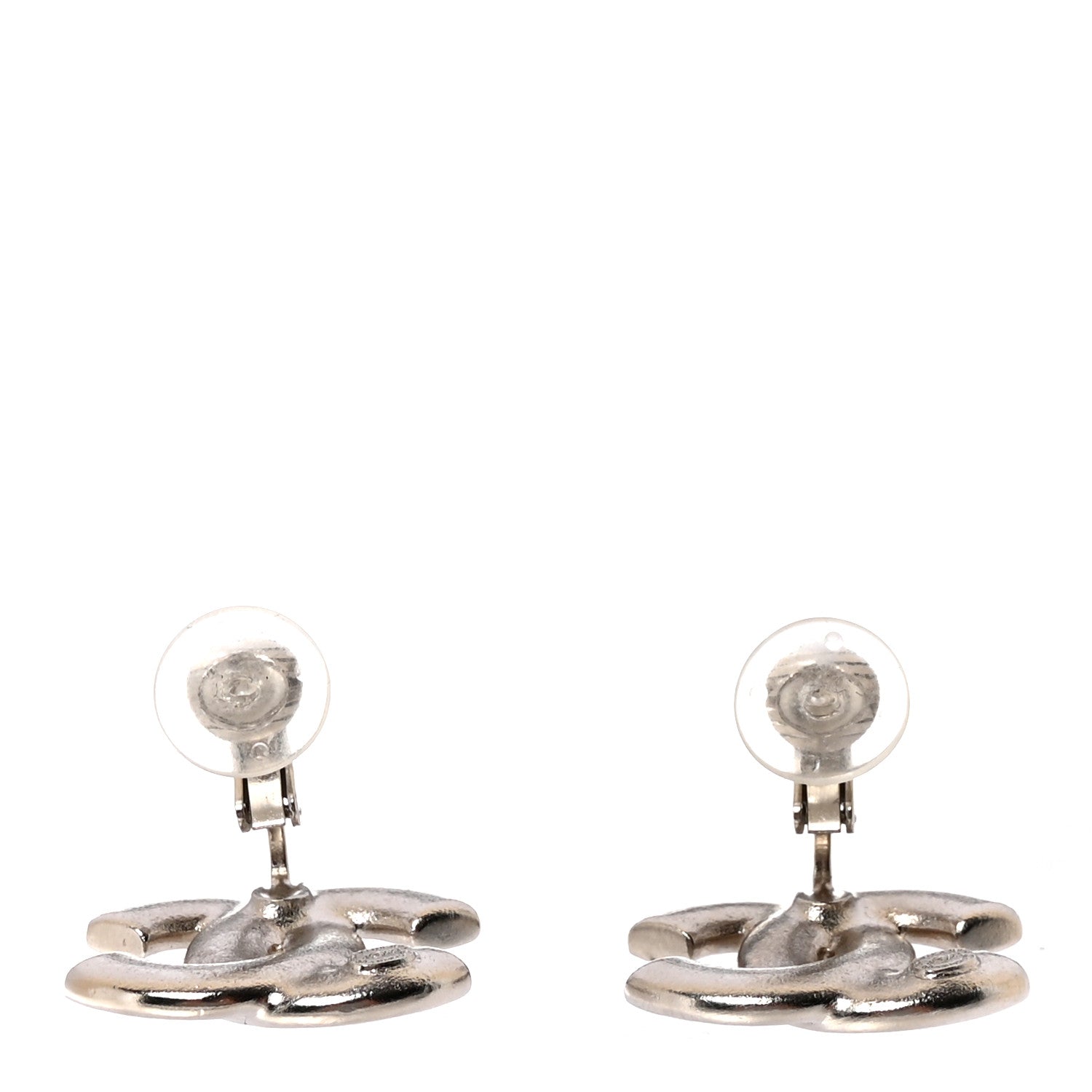 Chanel Crystal Pearl Heart CC Clip On Earrings Silver 3 of 5