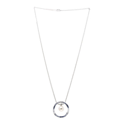 Mikimoto 18K White Gold Sapphire Diamond Akoya Pearl 9.5-10mm Elements of Life Pendant Necklace 3 of 6