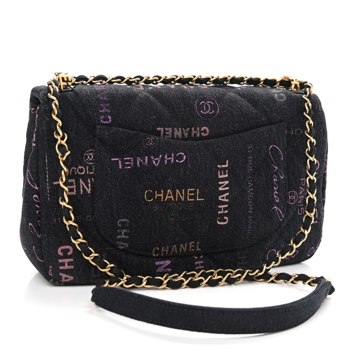 Denim Quilted Denim Mood Large Flap Black Multicolor
