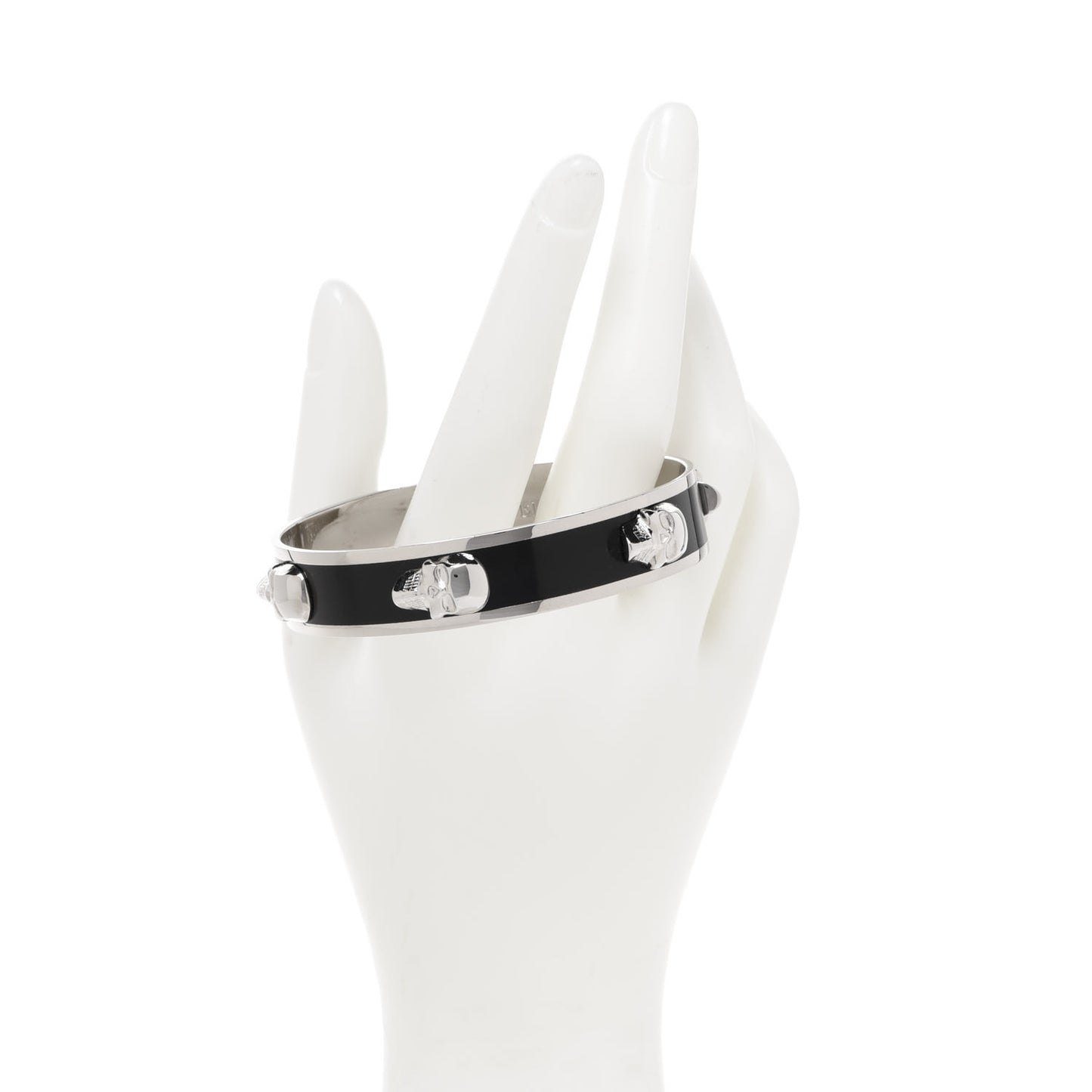 3D Enamel Skull Box Bangle Bracelet Black Silver