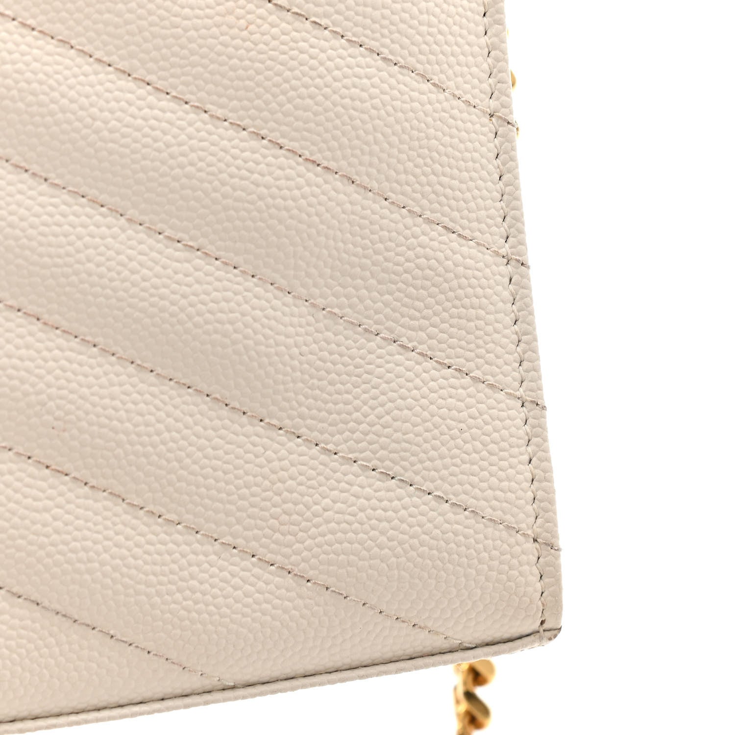 Saint Laurent Grain De Poudre Matelasse Chevron Monogram Chain Wallet White 14 of 16