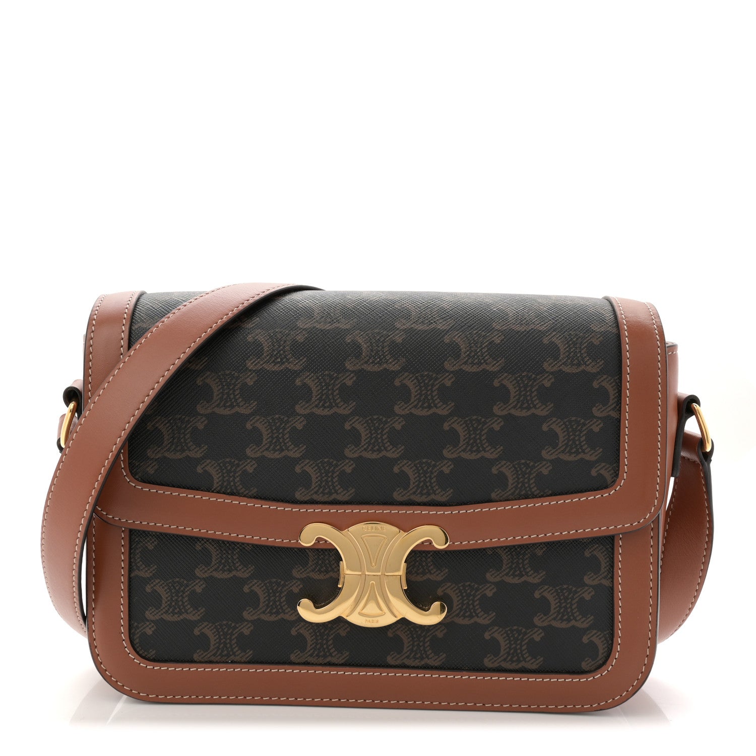 Celine Triomphe Canvas Calfskin Medium Triomphe Bag Tan 1 of 10