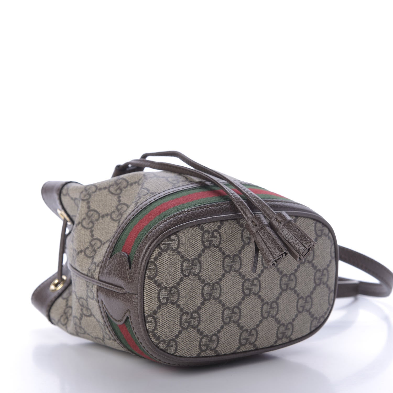 Gucci GG Supreme Monogram Web Mini Ophidia Bucket Bag Brown 4 of 9