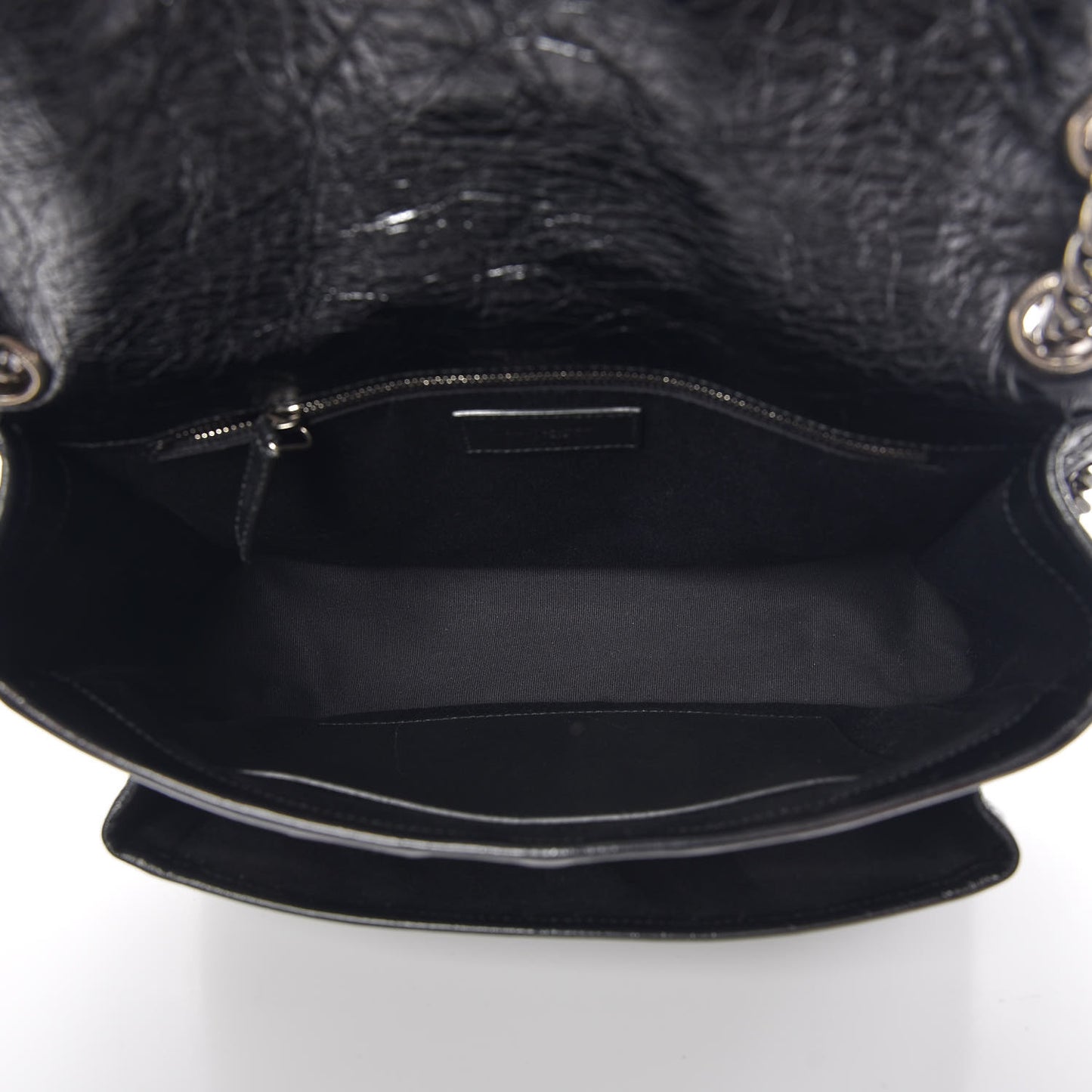 Crinkled Calfskin Matelasse Monogram Medium Niki Chain Satchel Black