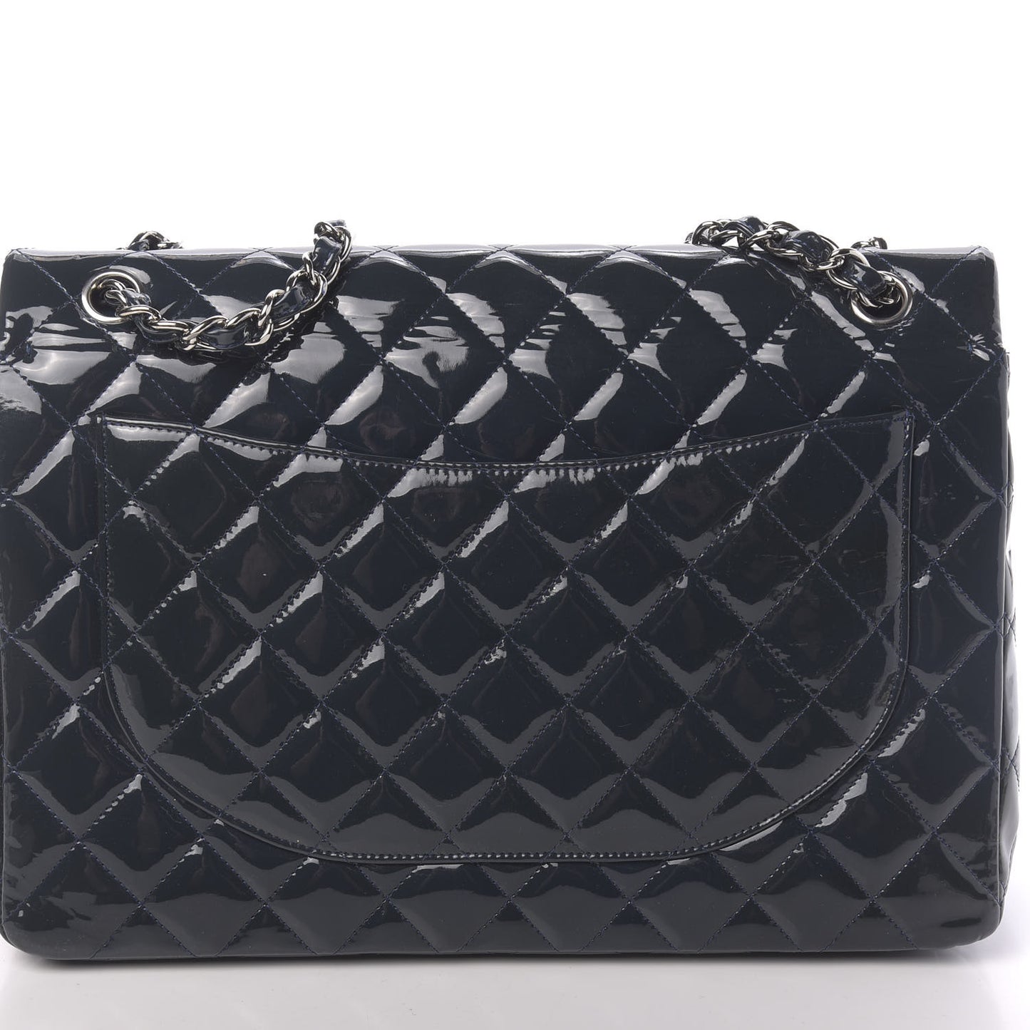 Patent Quilted Maxi Double Flap Navy Blue