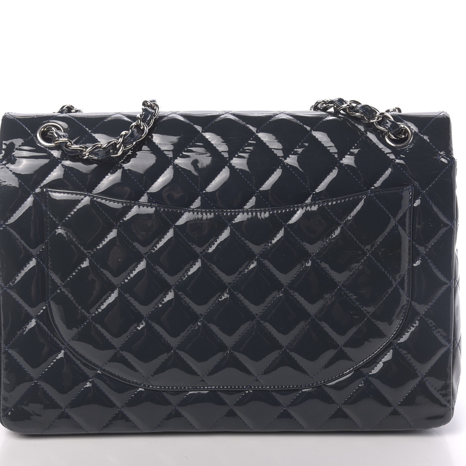 Chanel Patent Quilted Maxi Double Flap Navy Blue 11 of 15