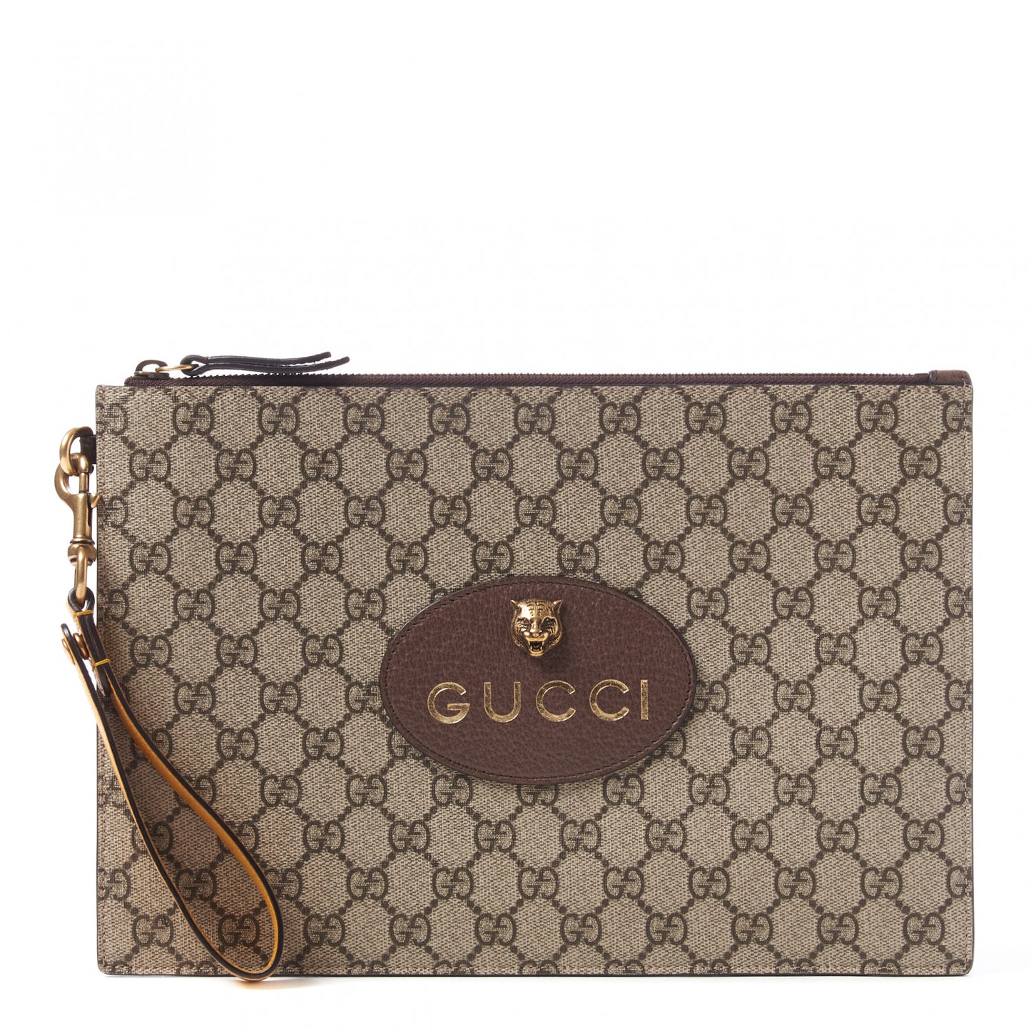 GG Supreme Monogram Neo Vintage Zip Wristlet Pouch Beige New Acero Crop