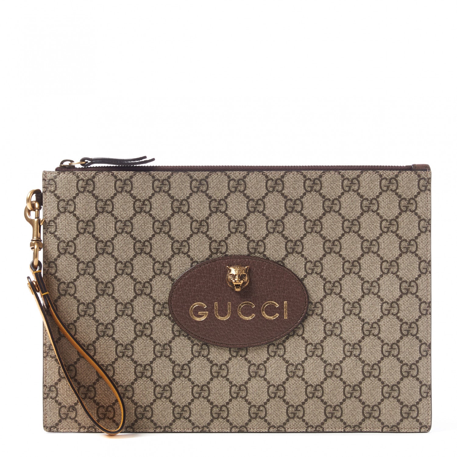 Gucci GG Supreme Monogram Neo Vintage Zip Wristlet Pouch Beige New Acero Crop 1 of 8
