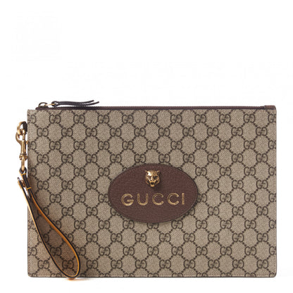 Gucci GG Supreme Monogram Neo Vintage Zip Wristlet Pouch Beige New Acero Crop 1 of 8