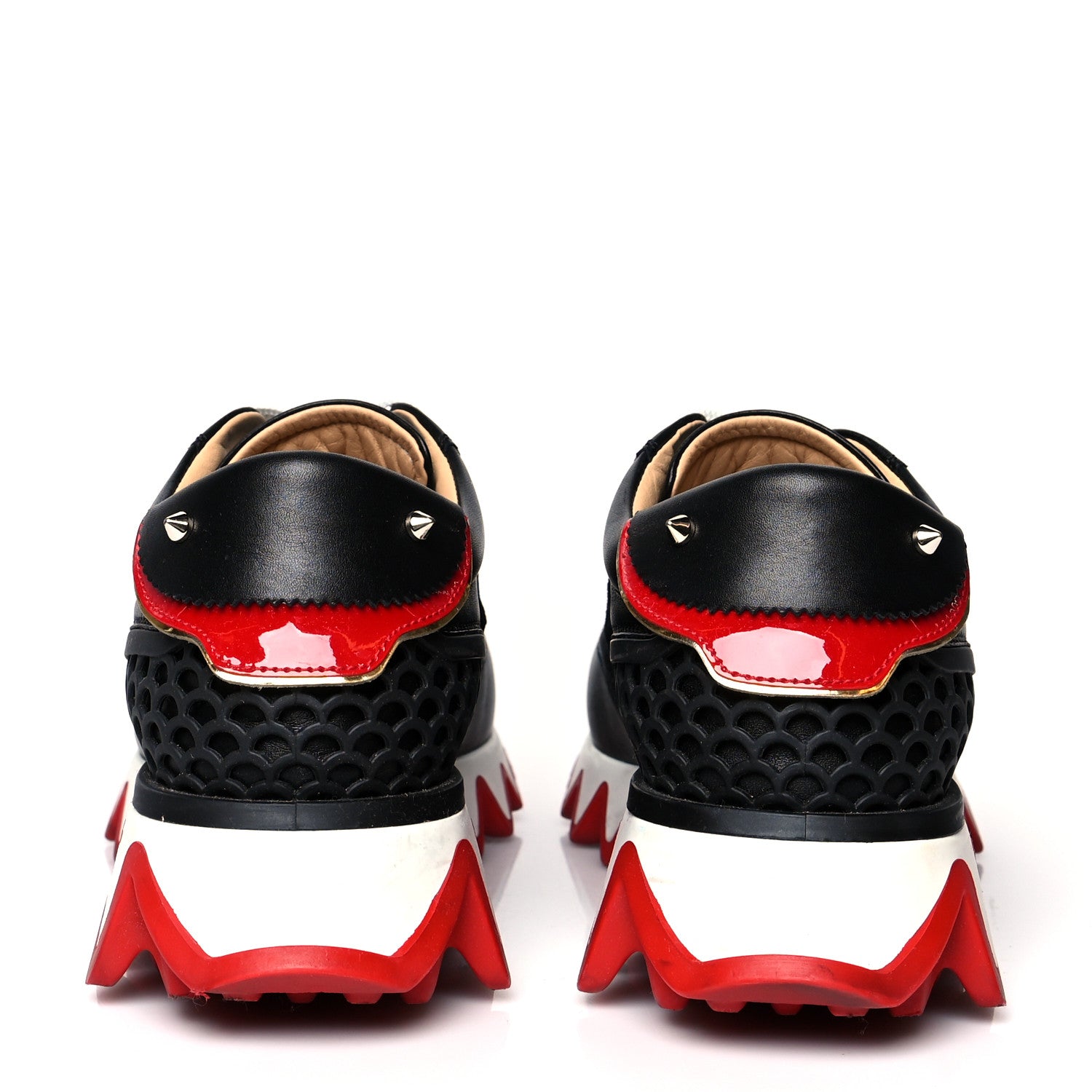 Christian Louboutin Calfskin Suede Patent Womens Loubishark Sneakers 35 Black Loubi Red 5 of 8