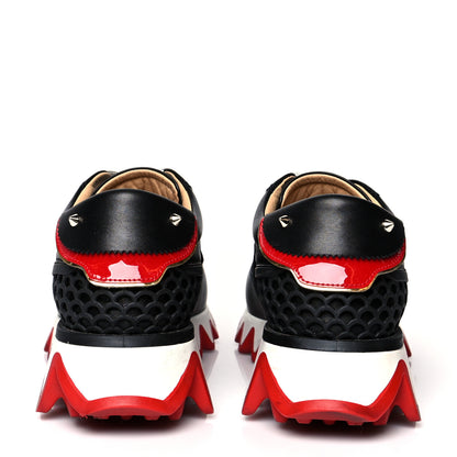 Christian Louboutin Calfskin Suede Patent Womens Loubishark Sneakers 35 Black Loubi Red 5 of 8
