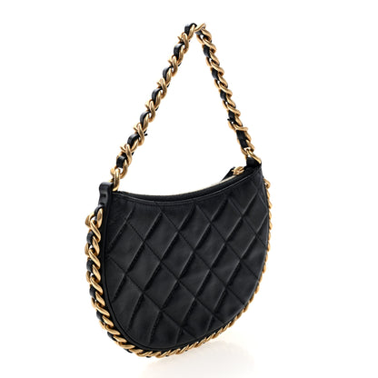 Chanel Shiny Crumbled Lambskin Quilted Round Small CC Hobo Black 3 of 10