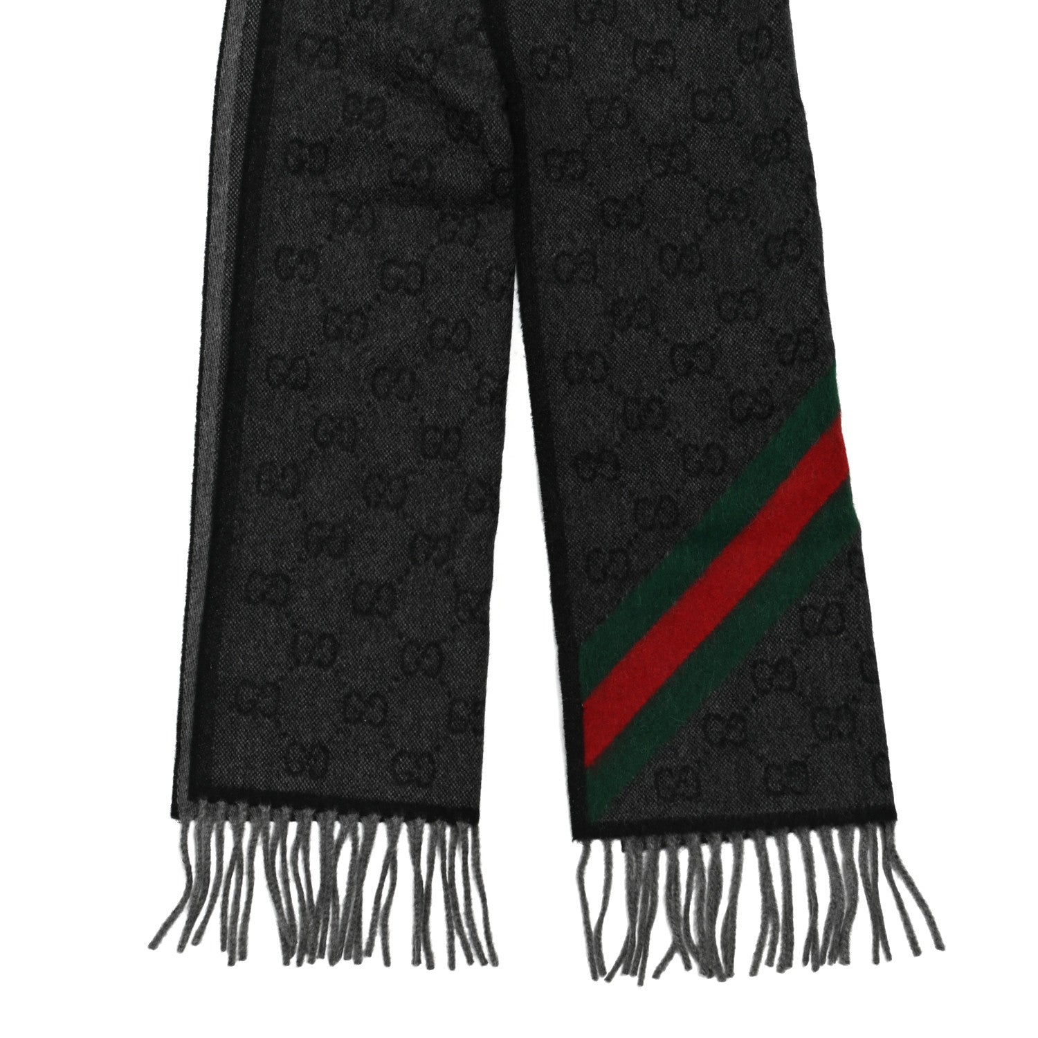 Gucci Wool Jacquard Monogram Web New Nikky Scarf Lead Dark Green 2 of 4