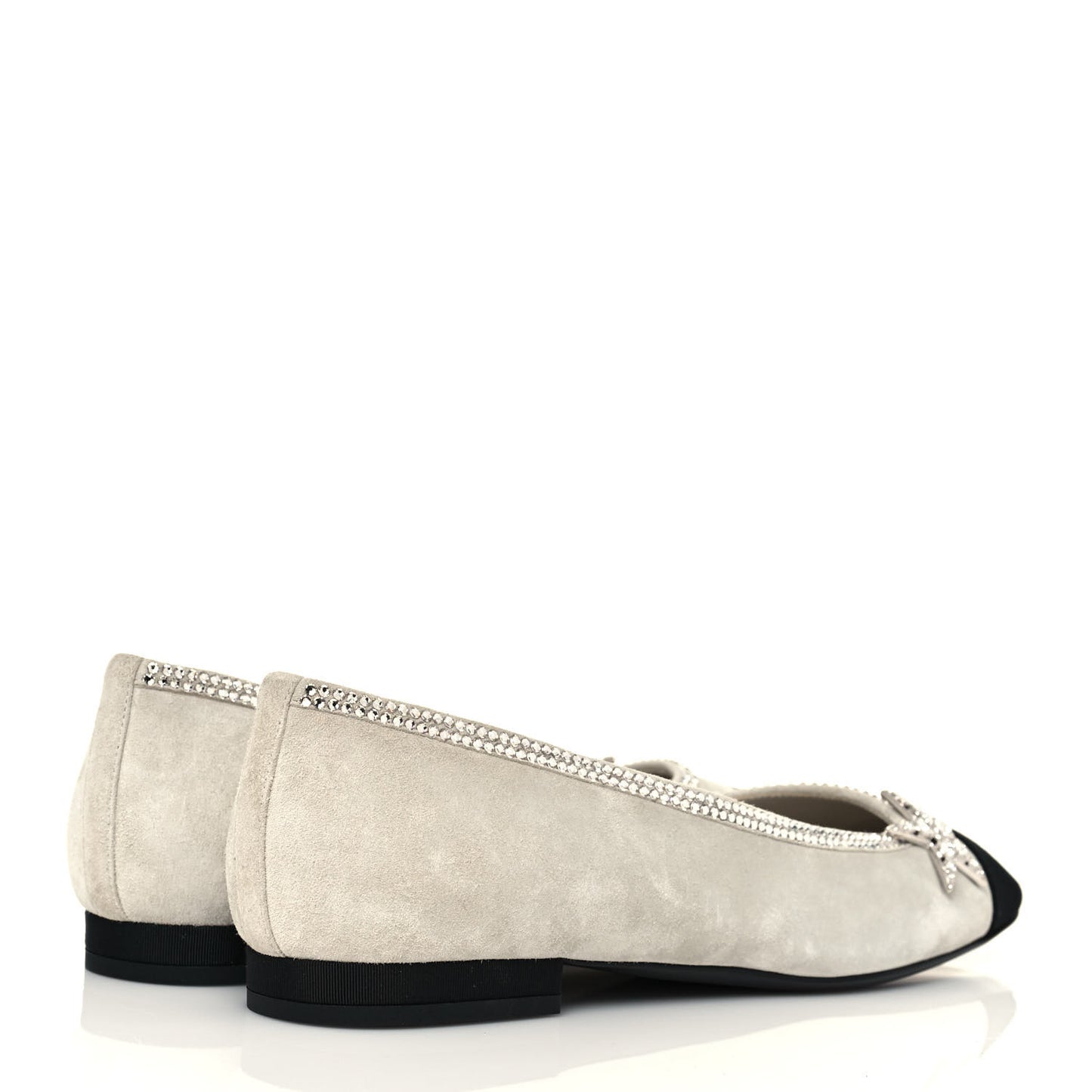 Suede Calfskin Grosgrain Crystal Star Ballerina Flats 38.5 Gray Black