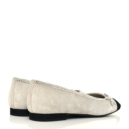 Chanel Suede Calfskin Grosgrain Crystal Star Ballerina Flats 38.5 Gray Black 4 of 9