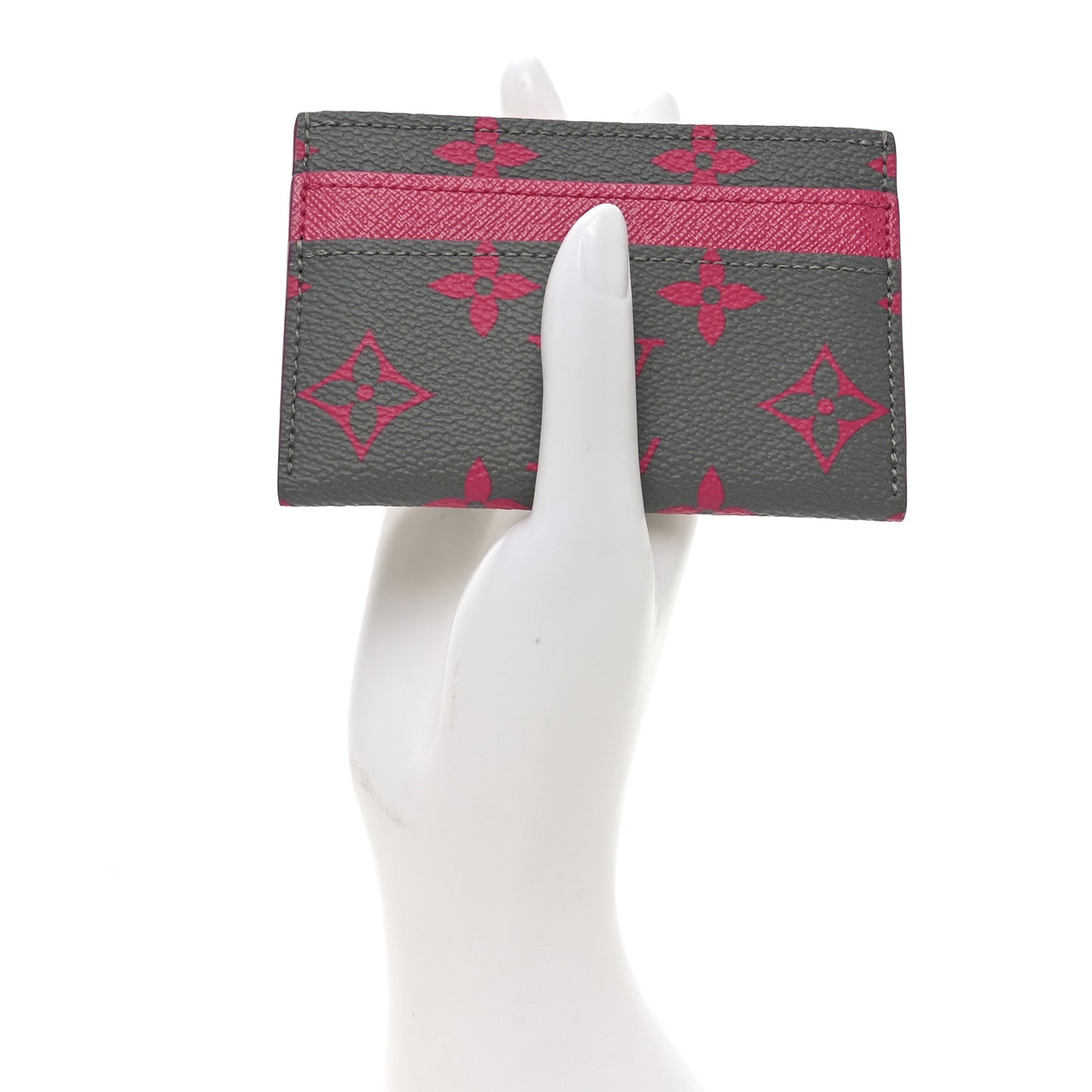 Monogram Glow Double Card Holder Gray Pink