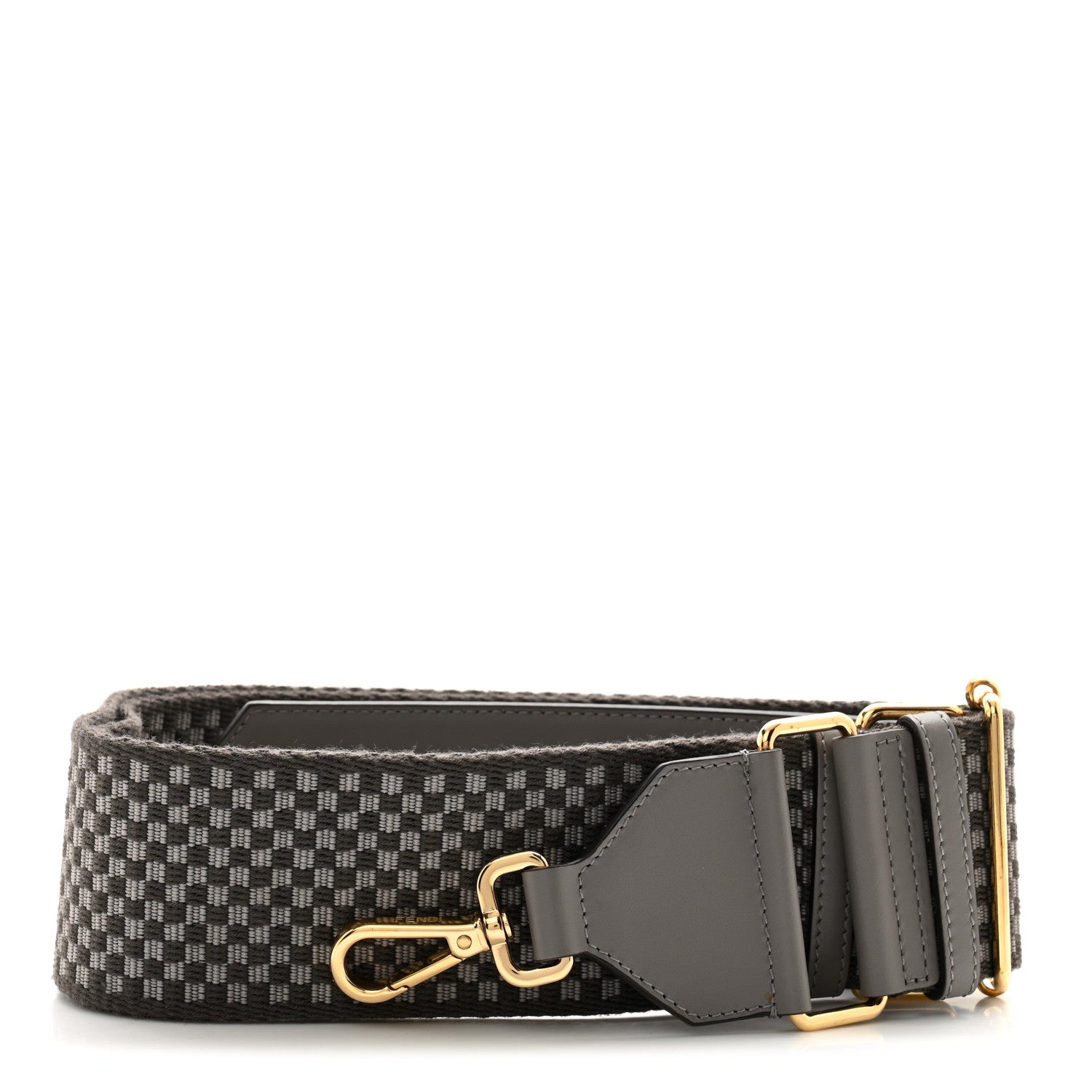 Fendi Ribbon Vitello King Logo Embossed Gingham Woven Adjustable Strap You Moon Ghiaia 1 of 7