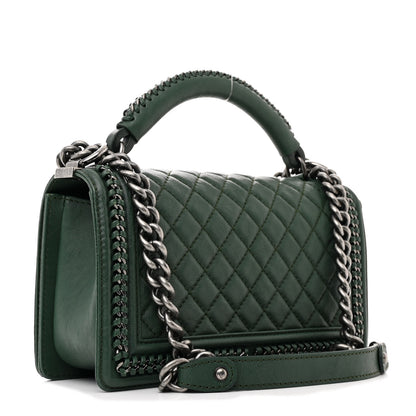Chanel Calfskin Quilted Medium Boy Top Handle Flap Green 3 of 11
